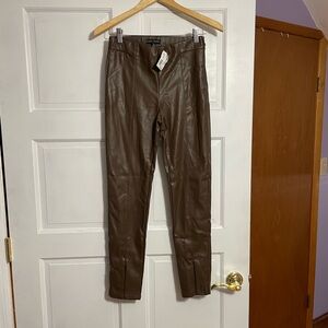 Brown Faux Leather Pants with Zippers